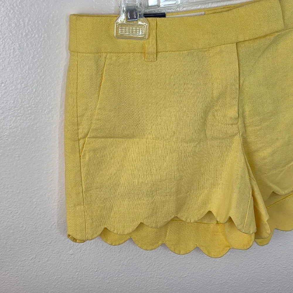 NWT J. Crew Yellow Scalloped Hem Linen Shorts Size 6